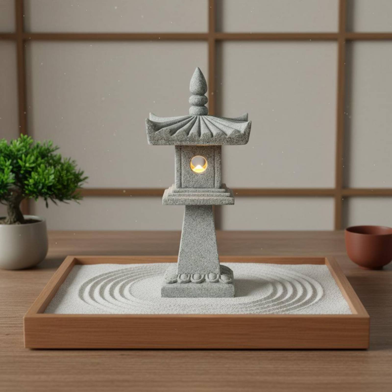 Bonsai Garden Miniature - Lanterne miniature en pierre, finition antique,